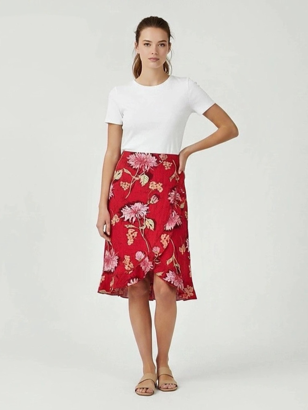 Petal & Pup Calypso Floral Faux Wrap Miniskirt Red & Pink